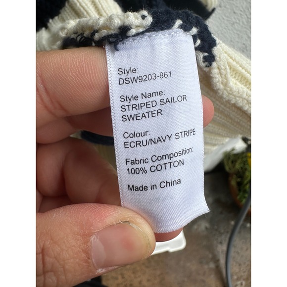Denimist Montauk NY Striped Sailor Sweater ECRU NAVY STRIPE 100 Cotton Size L - Picture 4 of 5